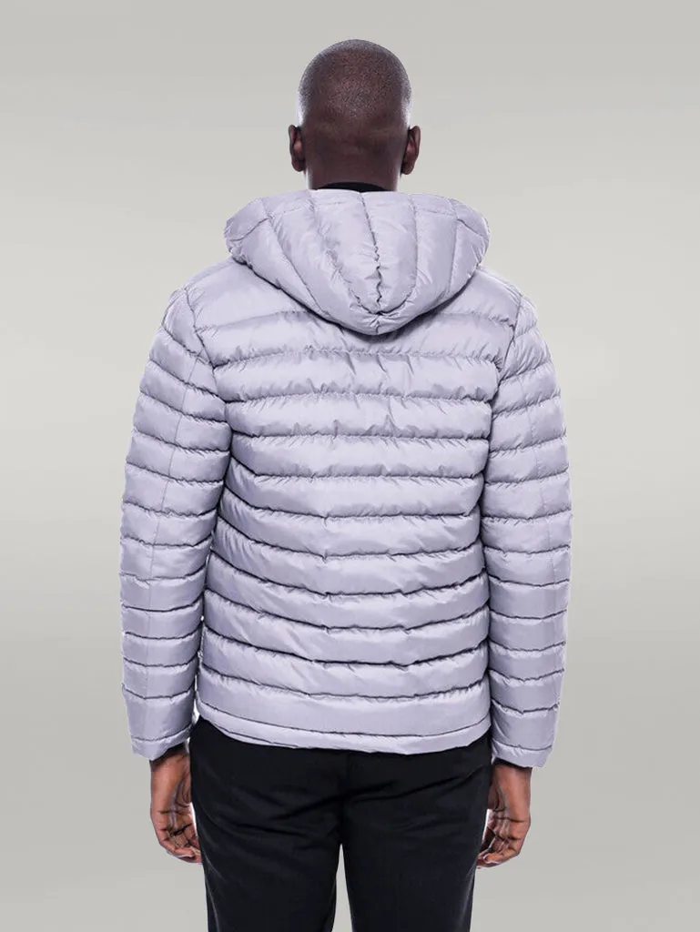 Hooded Quilted Grey Men Coat - Wessi