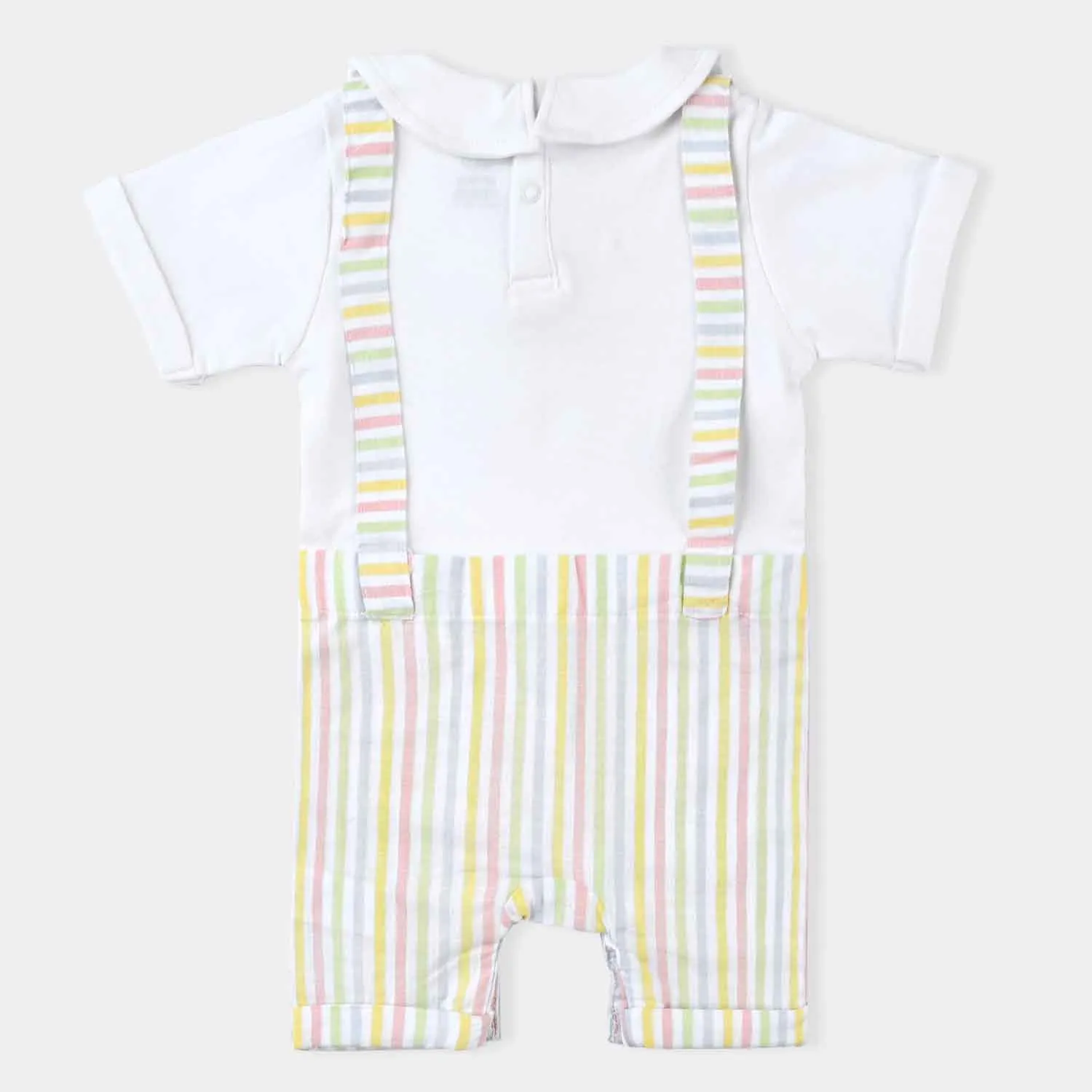 Infant Boys Cotton Interlock Knitted Romper Double Stripe-White