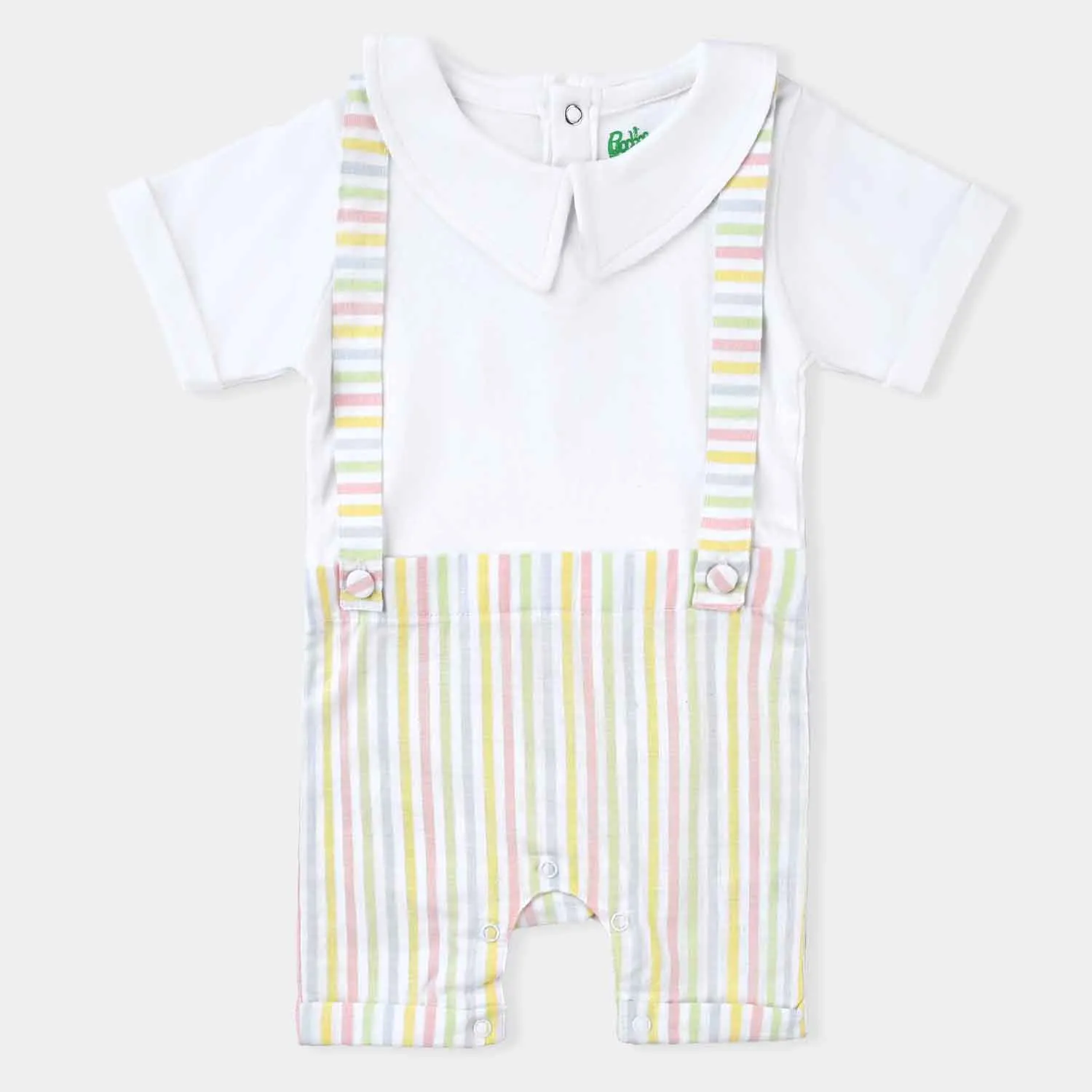 Infant Boys Cotton Interlock Knitted Romper Double Stripe-White