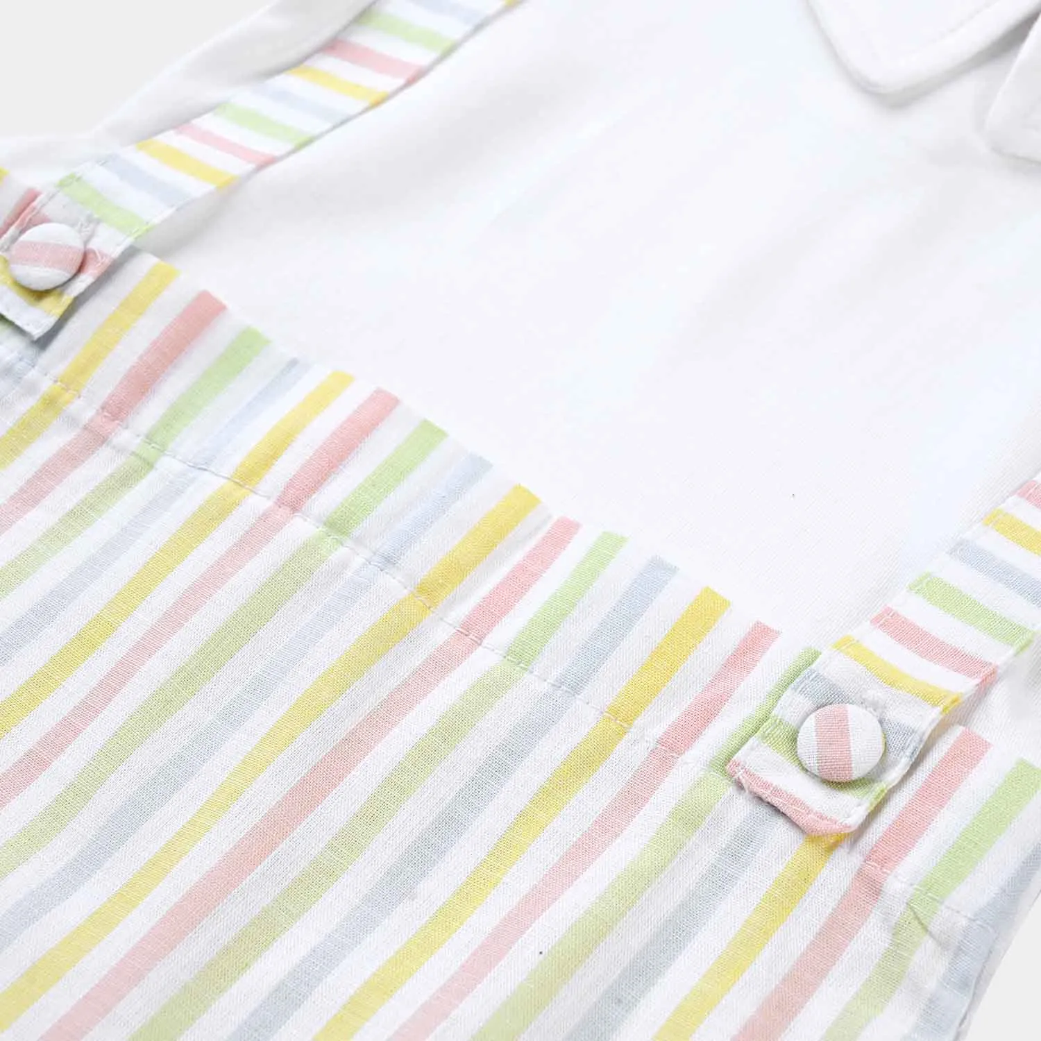 Infant Boys Cotton Interlock Knitted Romper Double Stripe-White