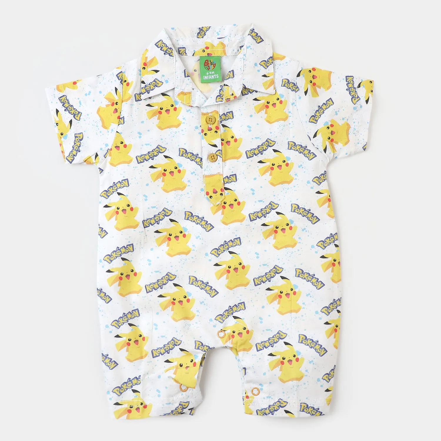 Infant Boys Woven Romper Printed - White