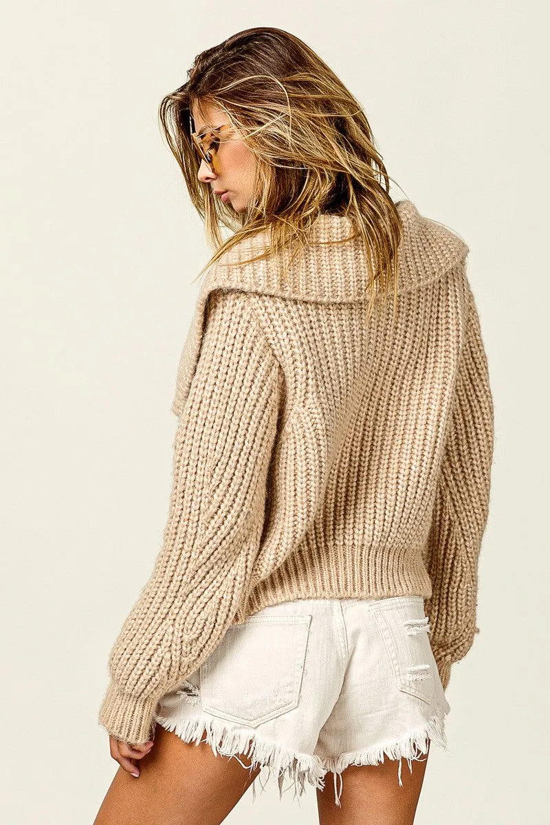 IP8006-01 | WIDE COLLARED SWEATER CROP CARDIGAN