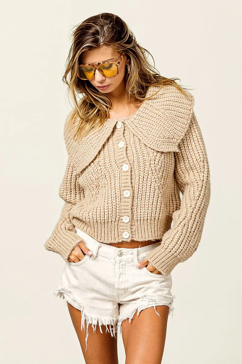IP8006-01 | WIDE COLLARED SWEATER CROP CARDIGAN