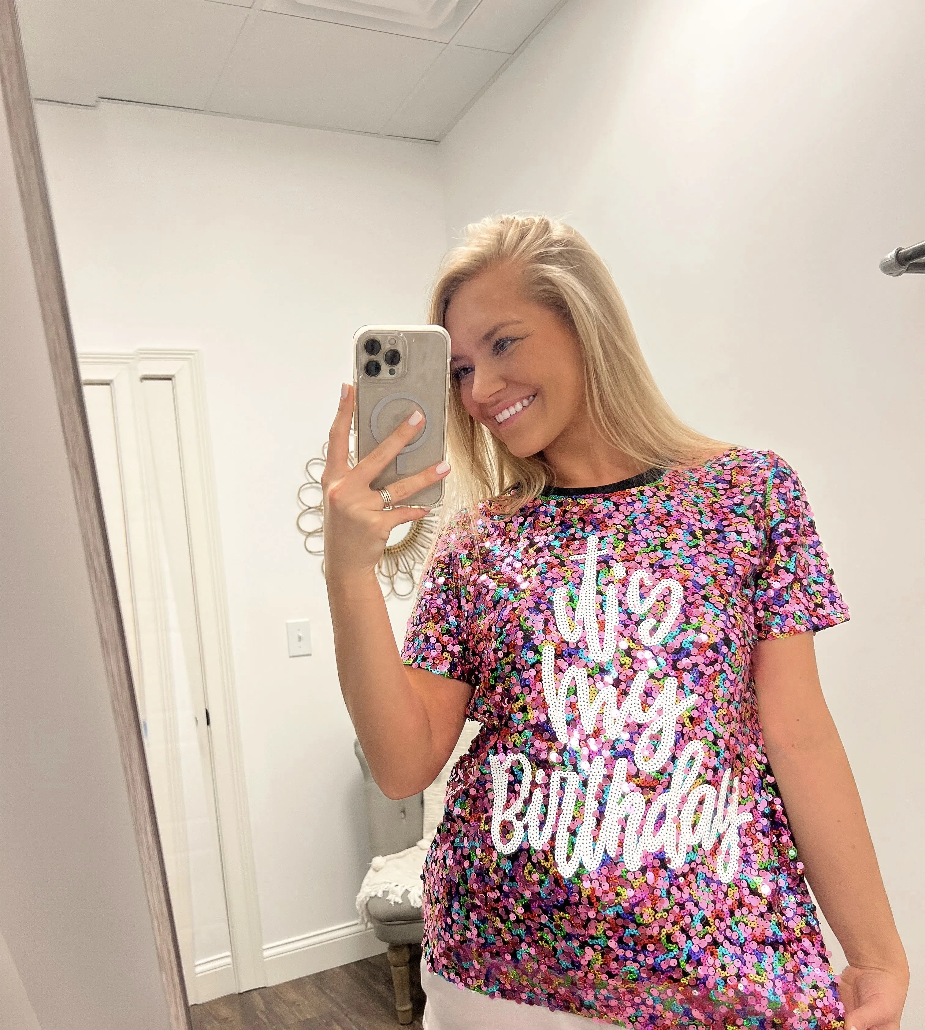 It's My Birthday Multi Color Sequin Top