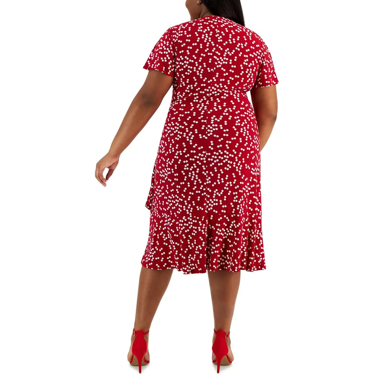 Kasper Womens Plus Tea-Length Faux-Wrap Wrap Dress