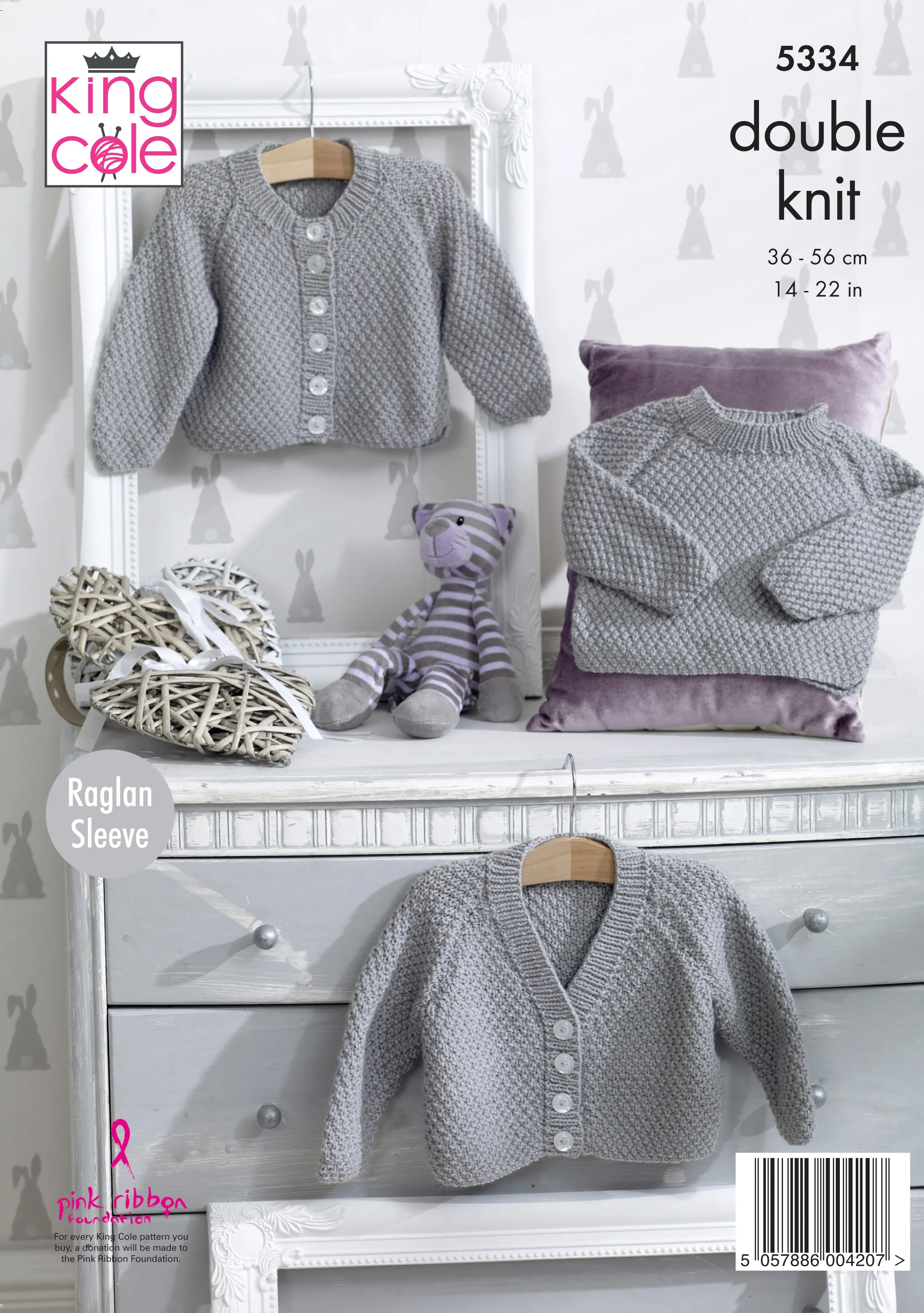 King Cole 5334 Baby Double Knitting Pattern - DK Round Neck Cardigan, V Neck Cardigan & Sweater