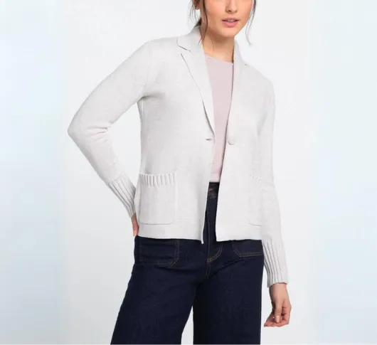 Kinross Cashmere - Garter and Rib Cardigan in Winter White