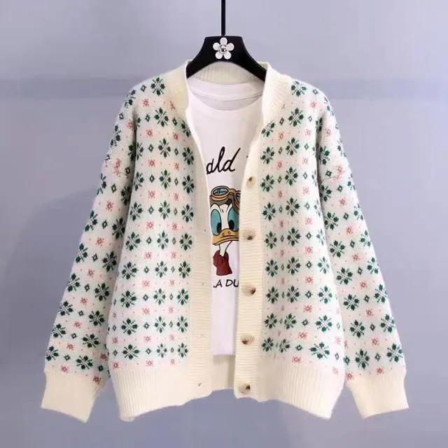 Knit Cardigan With Snowflake Pattern