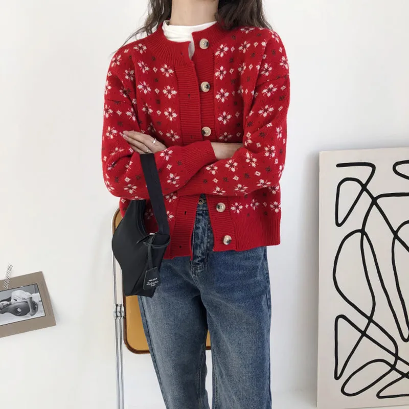 Knit Cardigan With Snowflake Pattern