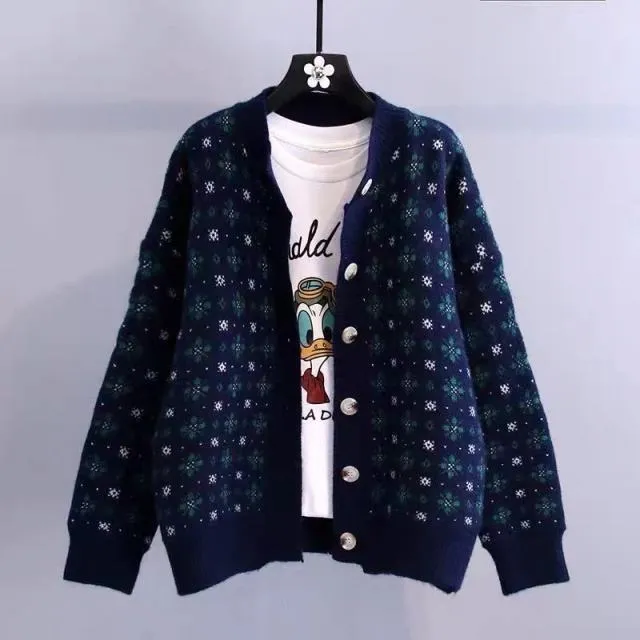 Knit Cardigan With Snowflake Pattern