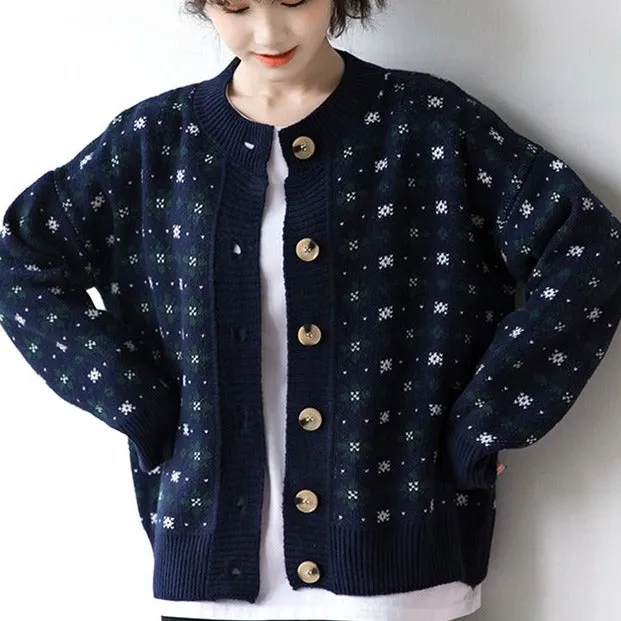 Knit Cardigan With Snowflake Pattern
