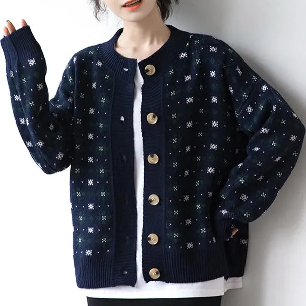 Knit Cardigan With Snowflake Pattern