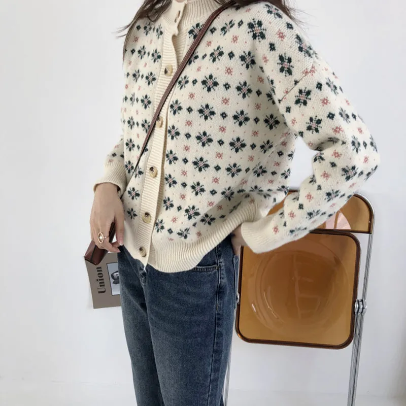 Knit Cardigan With Snowflake Pattern