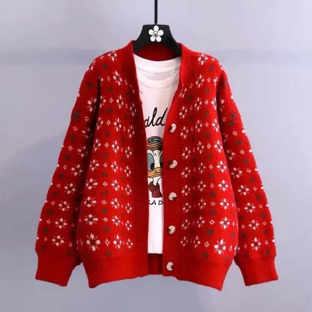 Knit Cardigan With Snowflake Pattern