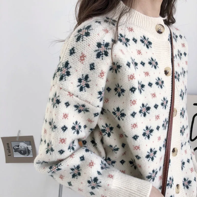 Knit Cardigan With Snowflake Pattern