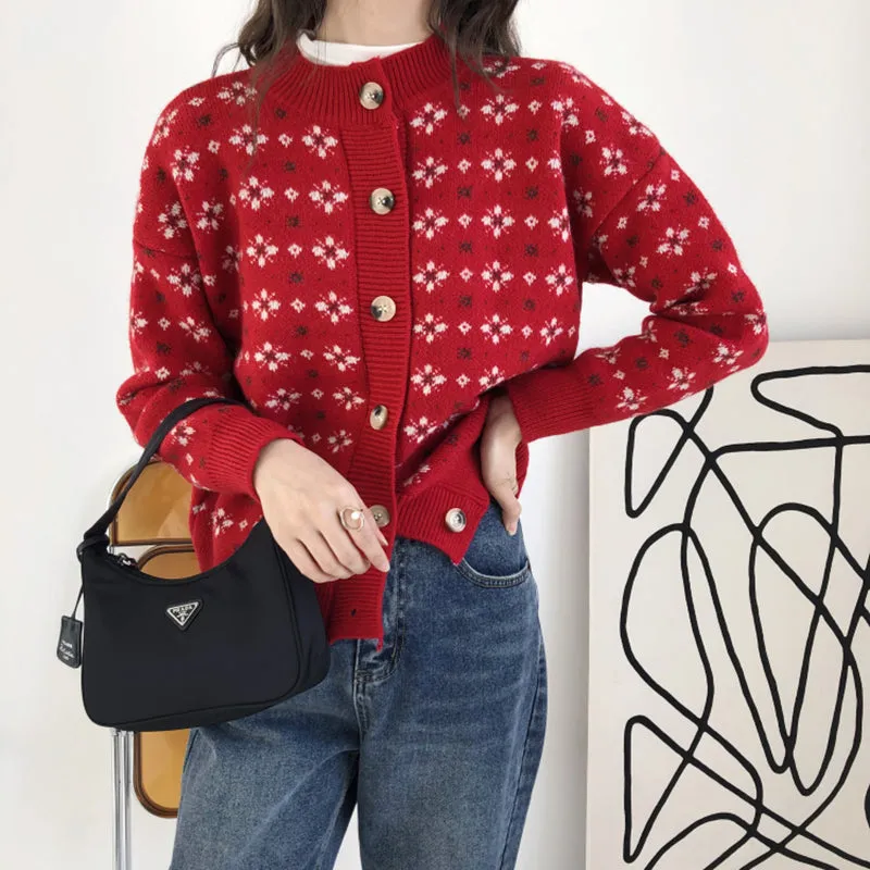 Knit Cardigan With Snowflake Pattern
