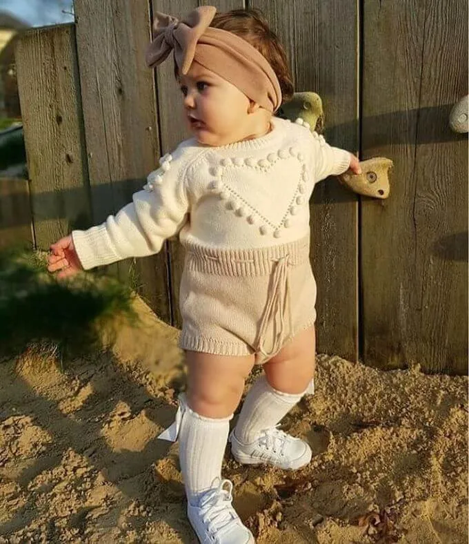 Knit Heart Baby Romper