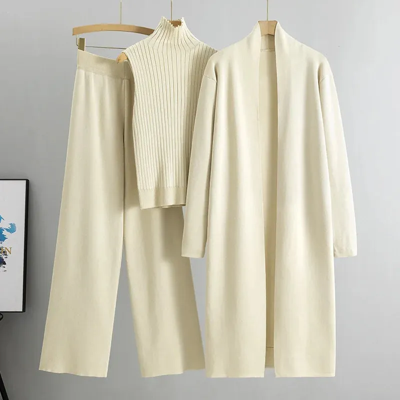 Knitted sleeveless vest sweater cardigan pants three-piece set