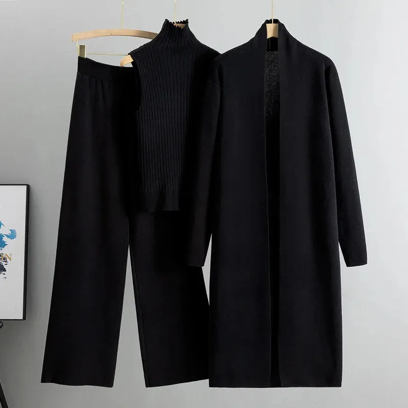 Knitted sleeveless vest sweater cardigan pants three-piece set