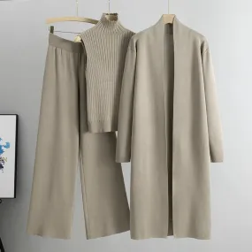 Knitted sleeveless vest sweater cardigan pants three-piece set