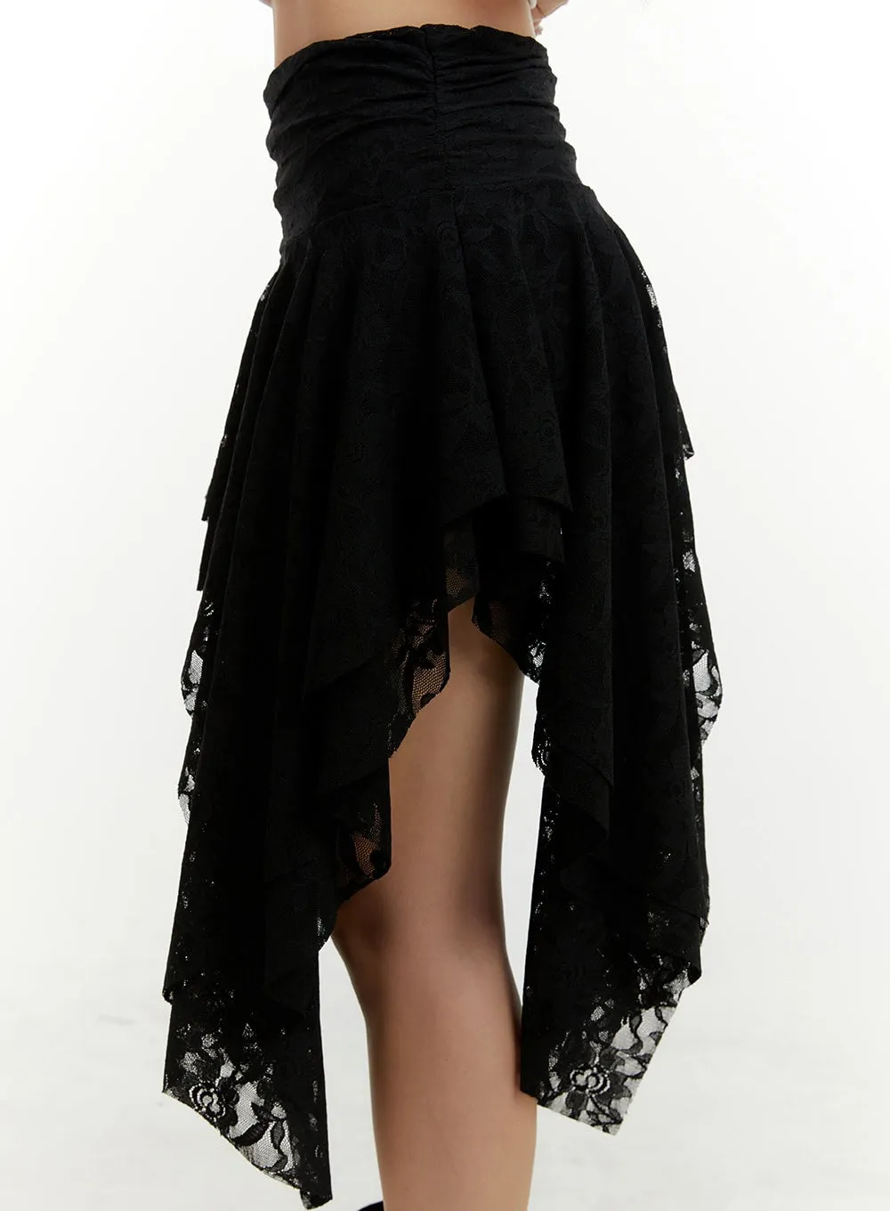 Lace Ruffle Asymmetrical Mini Skirt CY408