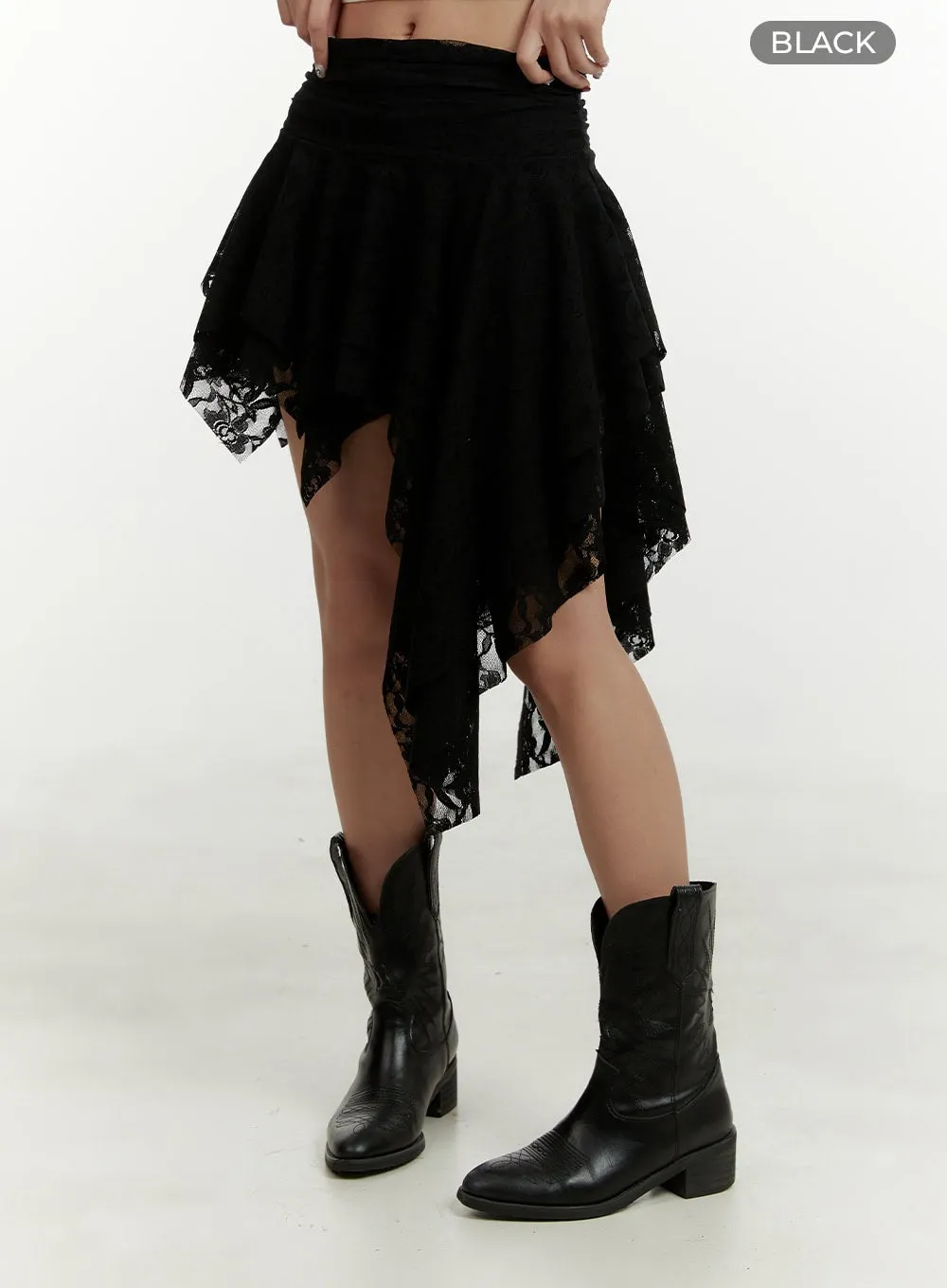 Lace Ruffle Asymmetrical Mini Skirt CY408