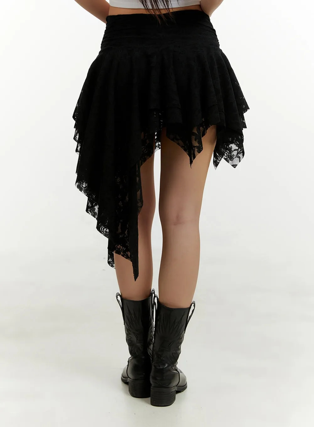 Lace Ruffle Asymmetrical Mini Skirt CY408