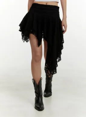 Lace Ruffle Asymmetrical Mini Skirt CY408