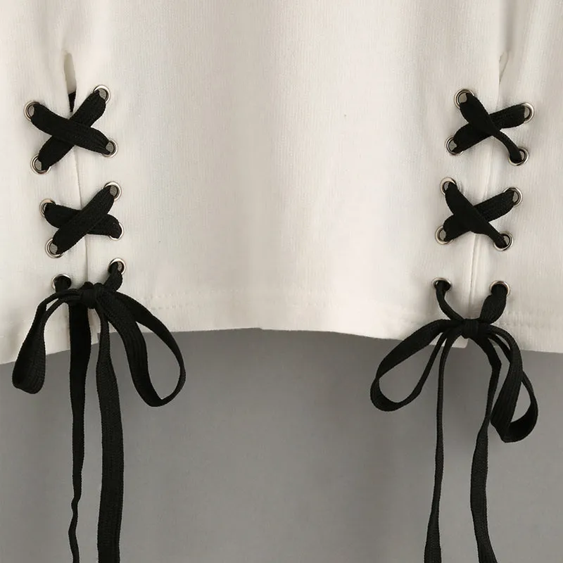 Laced Up Crop Top No Hard Feelings Printed Shirt
