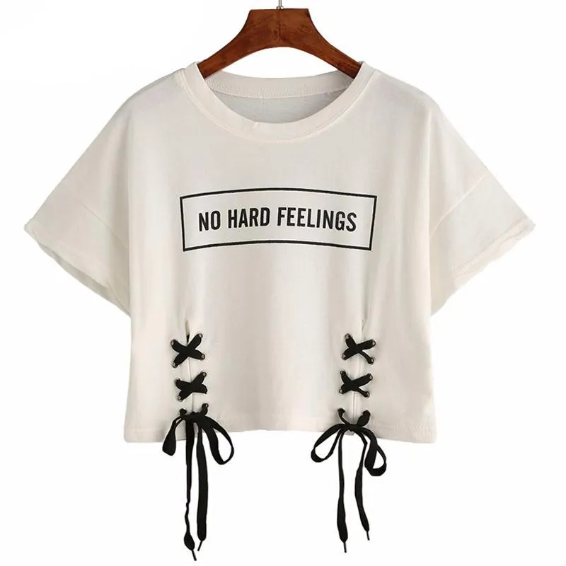 Laced Up Crop Top No Hard Feelings Printed Shirt