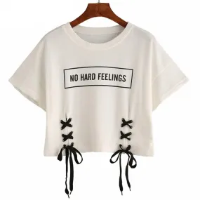 Laced Up Crop Top No Hard Feelings Printed Shirt