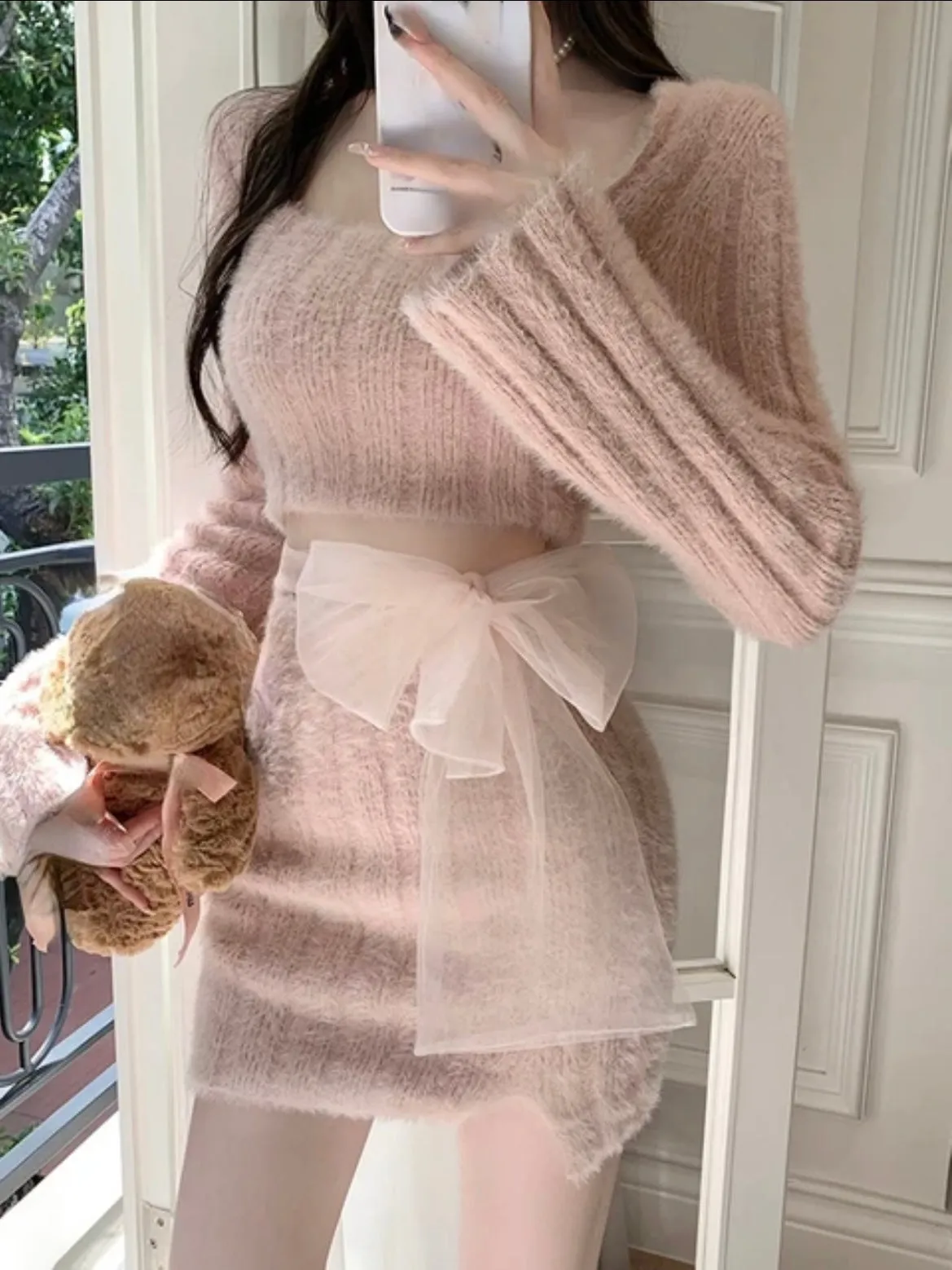 Lacy Fuzzy Sweater Set