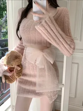 Lacy Fuzzy Sweater Set
