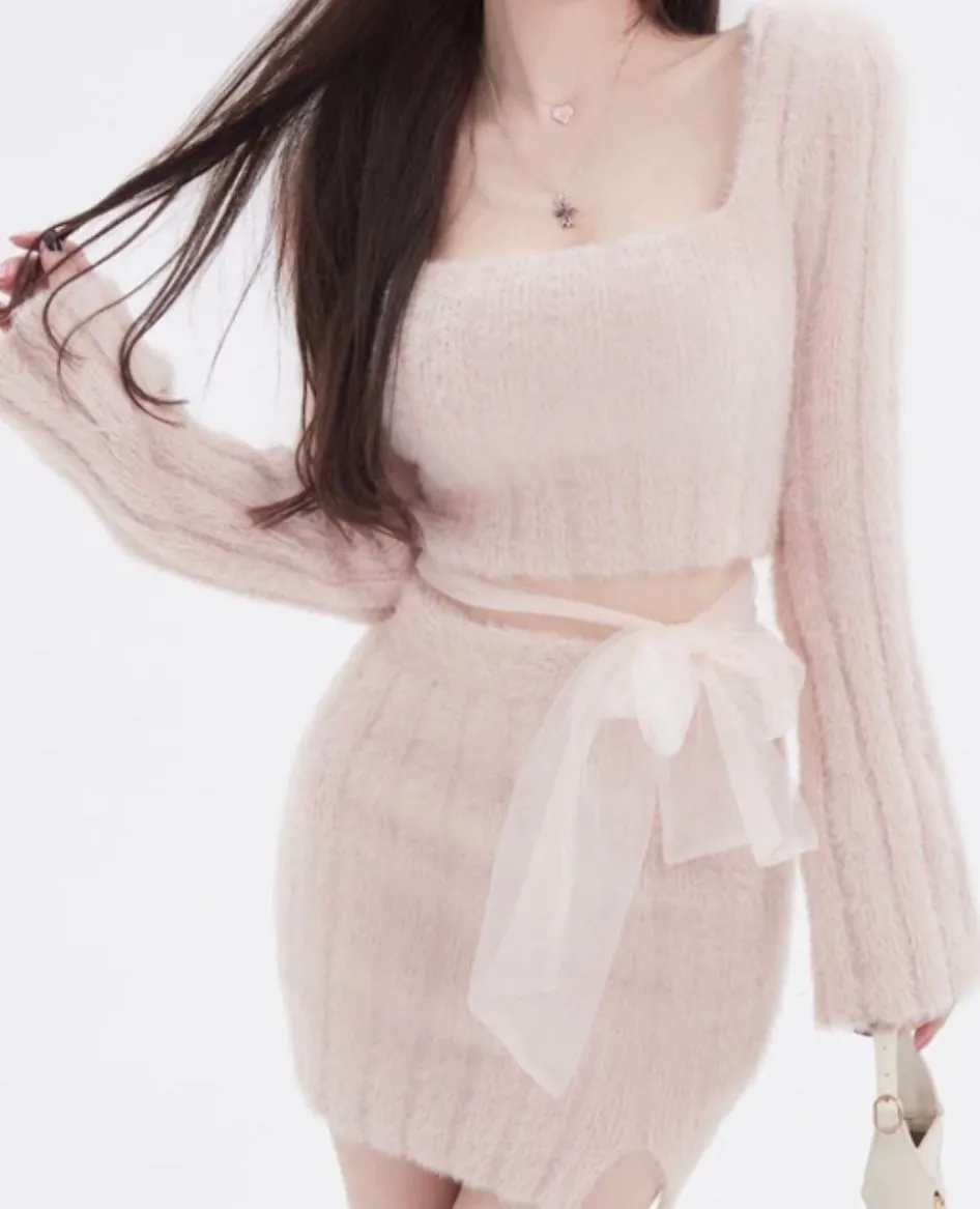 Lacy Fuzzy Sweater Set
