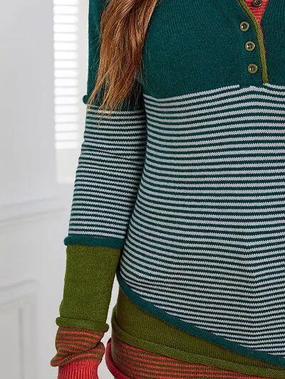 Layer Effect Long Sleeve Striped Sweater