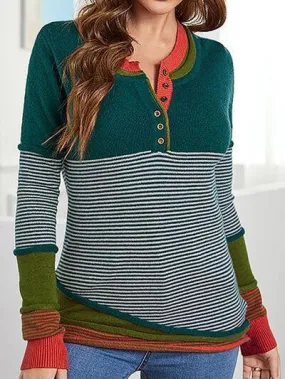 Layer Effect Long Sleeve Striped Sweater