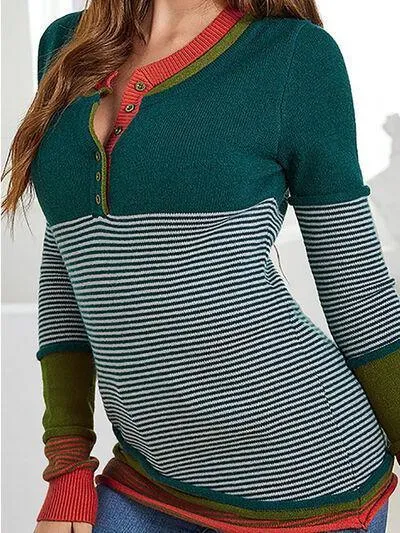 Layer Effect Long Sleeve Striped Sweater