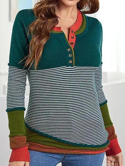 Layer Effect Long Sleeve Striped Sweater