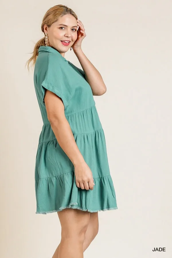 Linen Tiered Babydoll in Jade