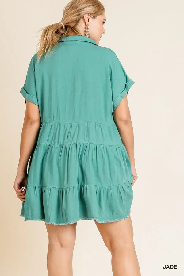 Linen Tiered Babydoll in Jade