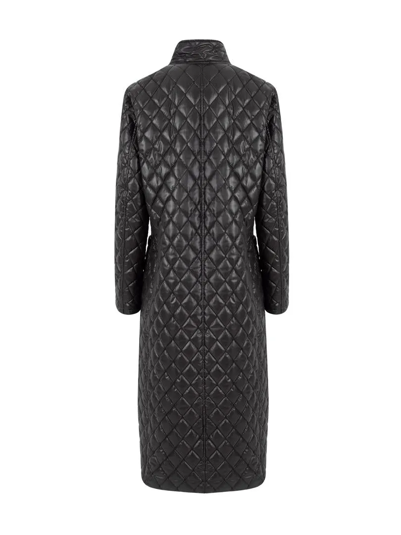 Long Oversize Quilted Coat - Black