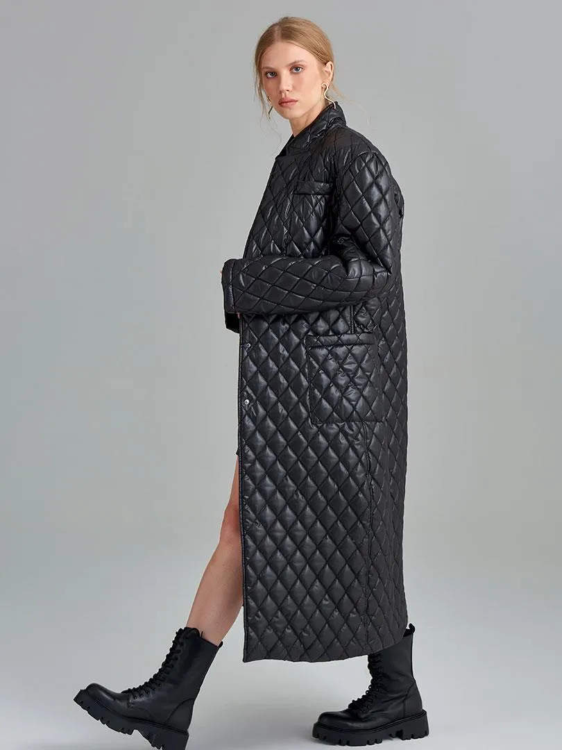 Long Oversize Quilted Coat - Black