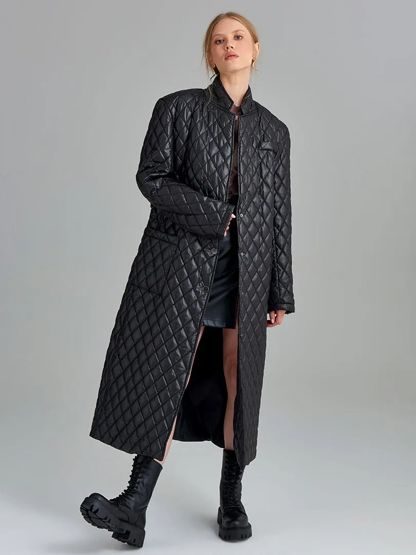 Long Oversize Quilted Coat - Black