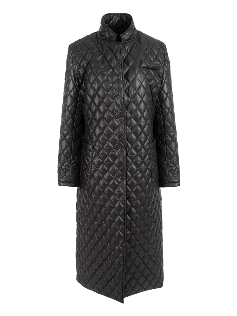 Long Oversize Quilted Coat - Black