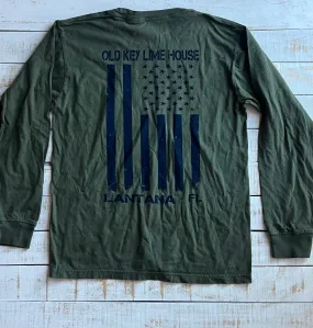 Long Sleeve USA Flag Pocket T-shirt, Ivy