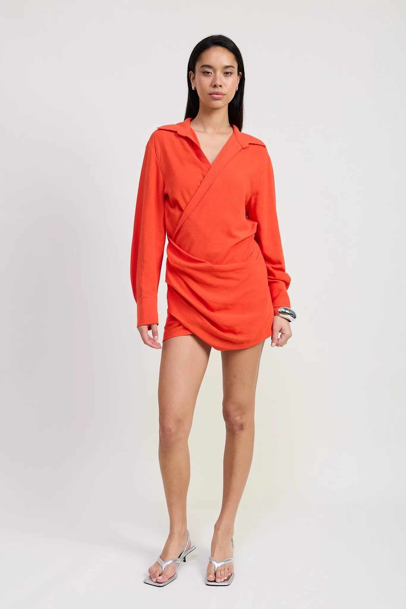 Long Sleeve Wrap Mini Dress
