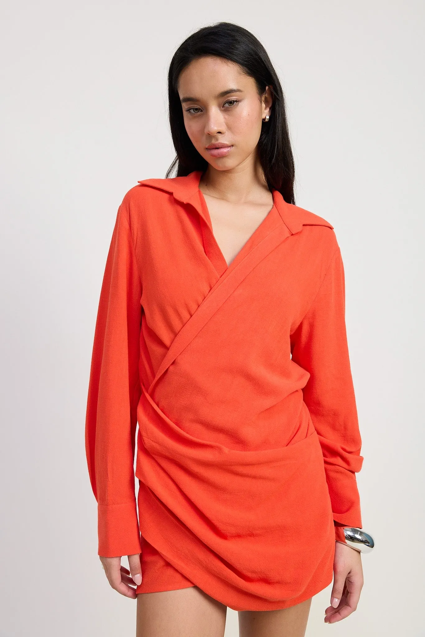 Long Sleeve Wrap Mini Dress