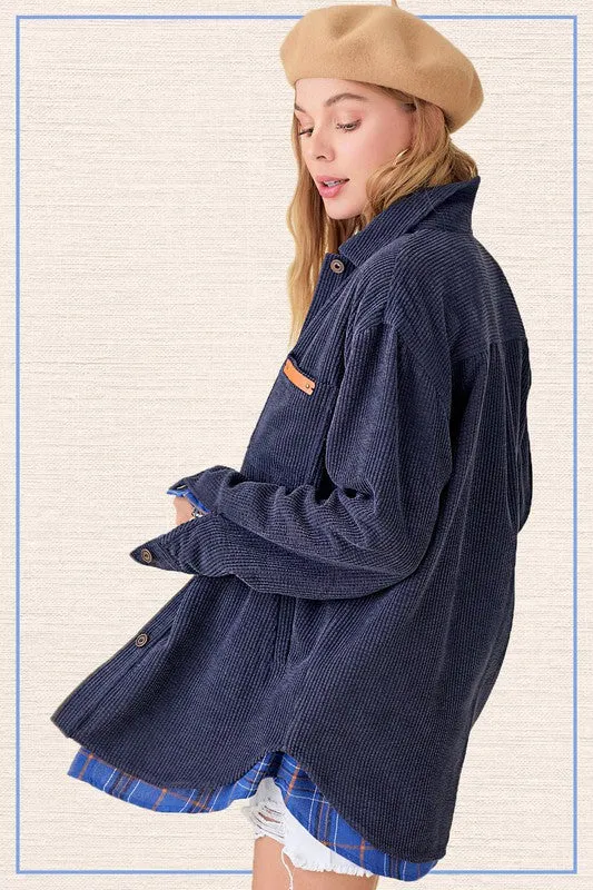 Madera Shacket | Solid Polyester Shacket With Button Closure & Collar Neckline