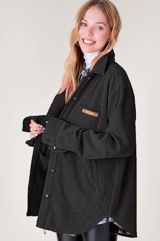 Madera Shacket | Solid Polyester Shacket With Button Closure & Collar Neckline