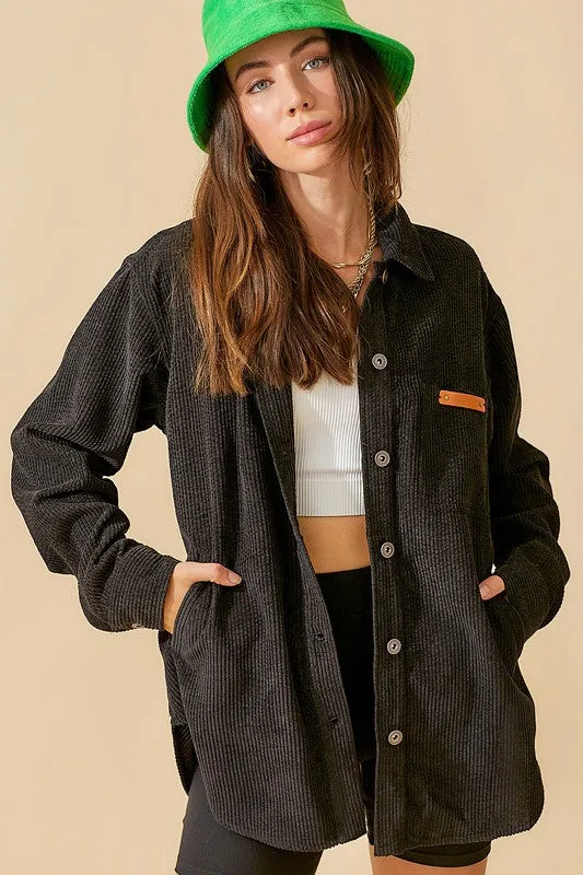 Madera Shacket | Solid Polyester Shacket With Button Closure & Collar Neckline